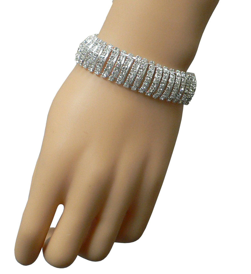 Set of 6 Crystal Band Bracelets with 300 Crystal White Crystals Avail Long and Short Size AD83015-5945 - Bella Fashion Wholesale