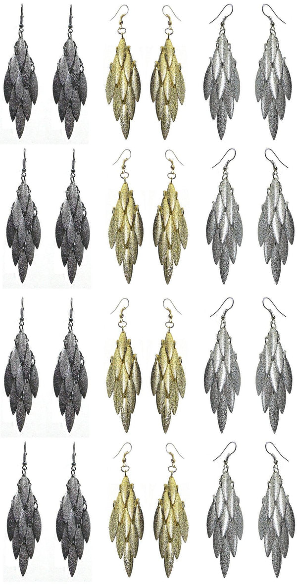 Dozen Pack, 12 Pairs, Bella Chandelier Dangle Earrings Gold Tone Silver Nick U89175-3119-D - Bella Fashion Wholesale