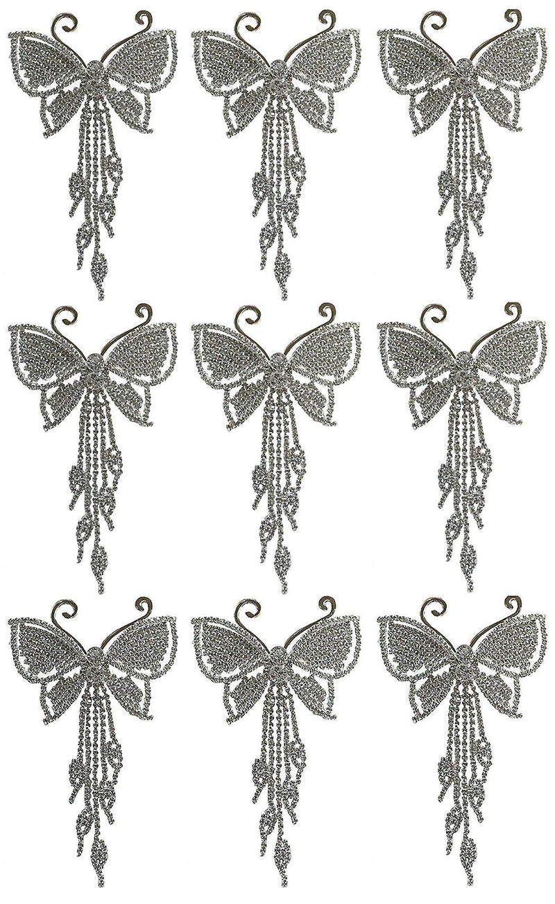 Bella Set of 9 Crystal White Butterfly Barrettes Bridal Hair Clip with Streamers AD86014-9050-9 - Bella Fashion Wholesale