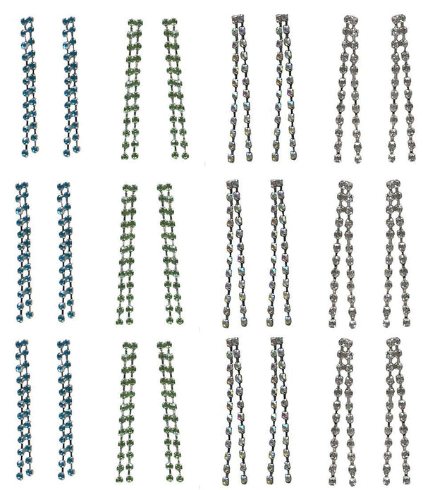 Dozen Pack, 12 Pairs, Bella Crystal Streamers Earrings 2.5" Long Crystal Streamers YY89800-1-D - Bella Fashion Wholesale