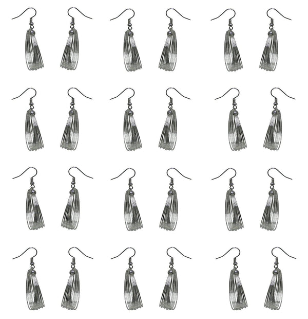 Dozen Pack Multi Hoop Earrings Medium Size Silver Tone French Wire Hoop YX89650-1-D - Bella Fashion Wholesale