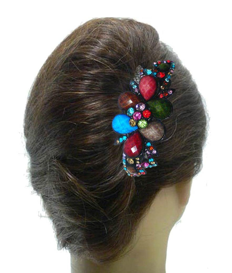 Set of 8 Large Barrettes Hair Clips Beads & Crystals Stunning Colors U86012-0052/17-8 - Bella Fashion Wholesale