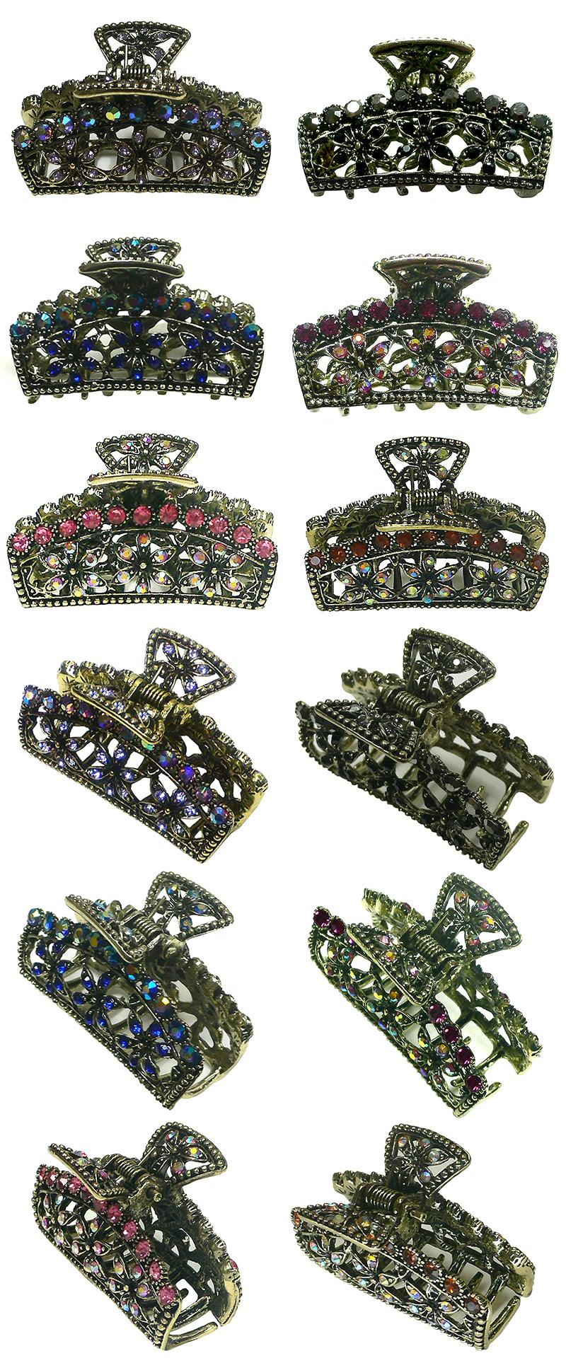 Dozen Pack Small Metal Crystal Jaw Clips Hair Claws Clips RW4927-D - Bella Fashion Wholesale