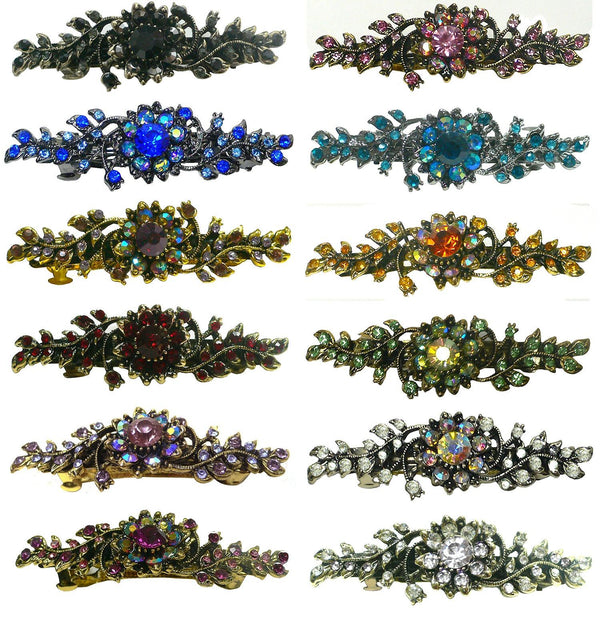 Bella Dozen Pack, 12 Mid Size Barrettes 1 ea of 12 Shades of Crystals 5A86600-1-D - Bella Fashion Wholesale