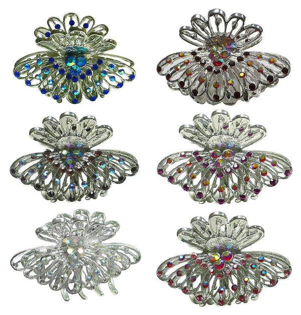 Set of 6 Bella Crystal Jaw Clip Metal Hair Claw Clip Bridal Crystal Hair Claw GL86410-JL1-6 - Bella Fashion Wholesale