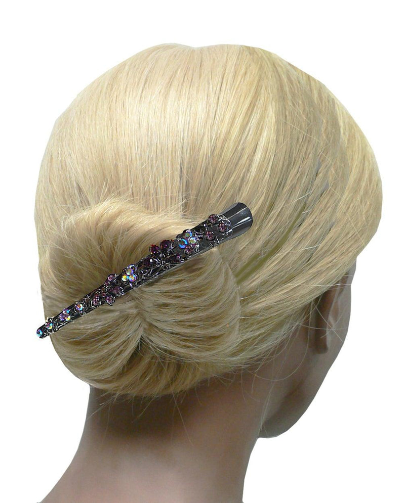Set of 6 Crystal Alligator Clips Duck Bill Hair Clips Long Beak Clips Sparkly Crystals YY86110-1-6 - Bella Fashion Wholesale
