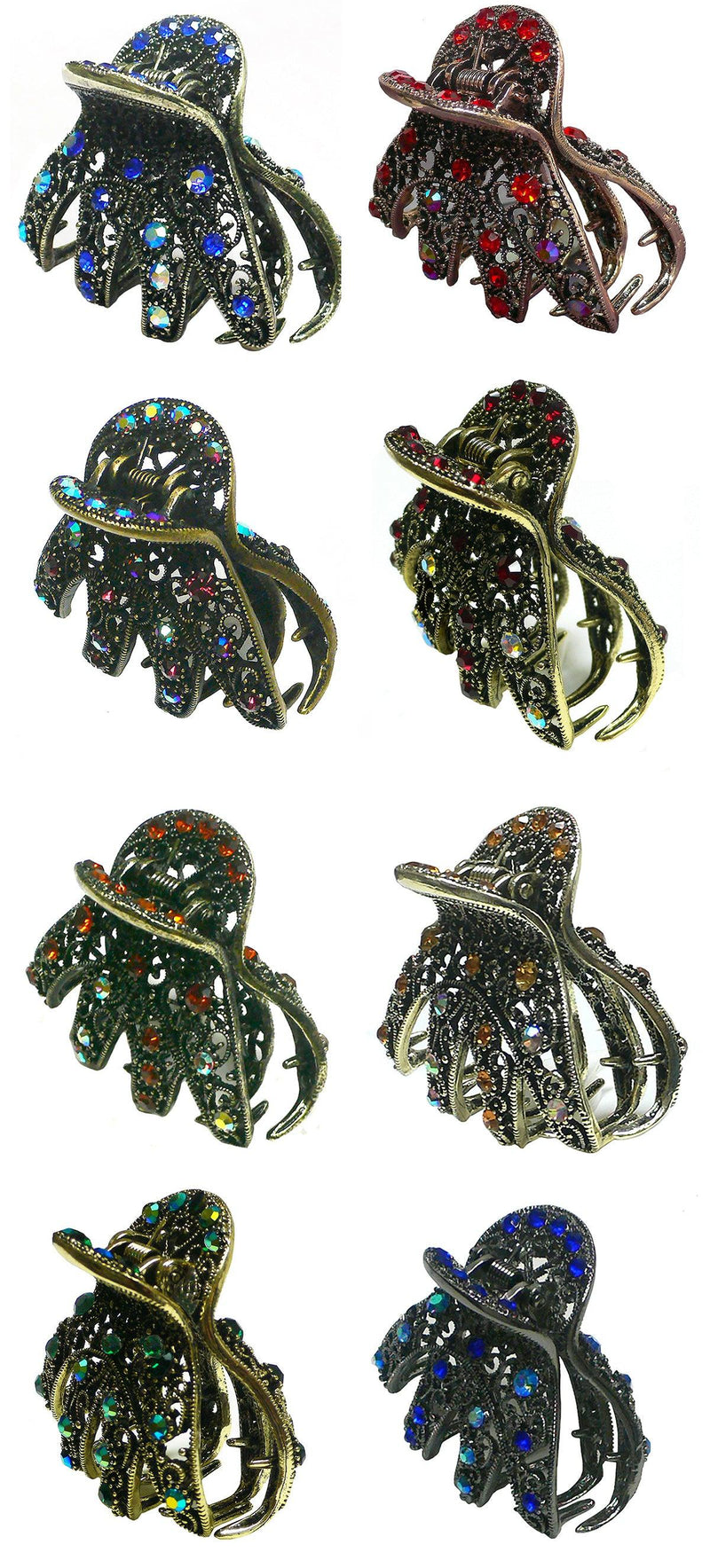 Set of 8 Bella Crystal Jaw Claw Clips for Thick Hair YY86410-GL56-8 - Bella Fashion Wholesale