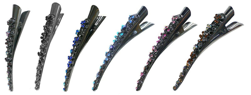Set of 6 Crystal Alligator Clips Duck Bill Hair Clips Long Beak Clips Sparkly Crystals YY86110-1-6 - Bella Fashion Wholesale