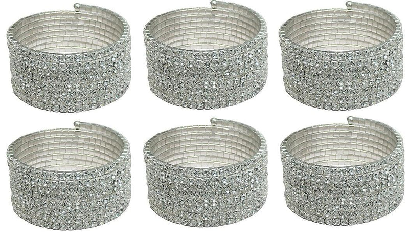 Set of 6 Brand jcgy Crystal Spiral Bracelets 8 Strands Silvery Crystal Spirals Bridal Bangle AD5614-6 - Bella Fashion Wholesale