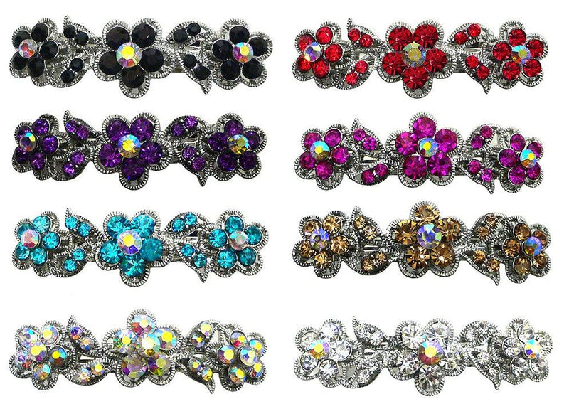 Bella 8-Pack Small Metal Flower Barrettes, Sparkly Crystals French Clasp U86250-1338-8 - Bella Fashion Wholesale