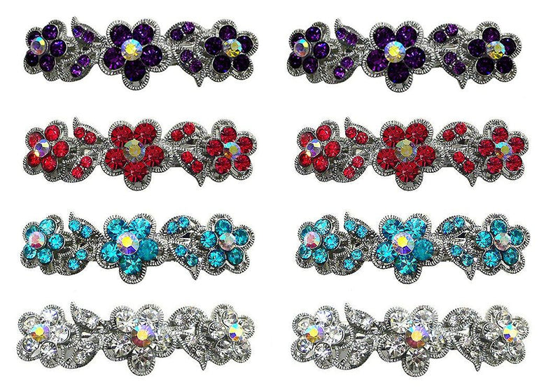 Bella 8-Pack Small Metal Flower Barrettes, Sparkly Crystals French Clasp U86250-1338-8 - Bella Fashion Wholesale
