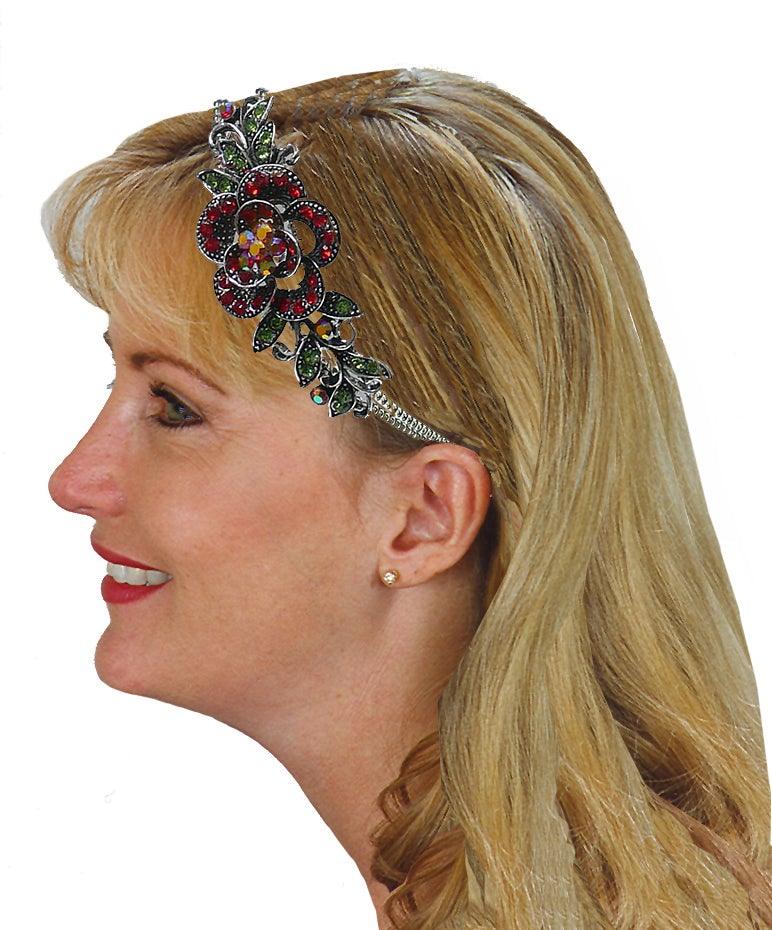 Set of 9 Crystal Flower Headbands Resilient Metal Wire Hairbands YY86121-0119-9 - Bella Fashion Wholesale