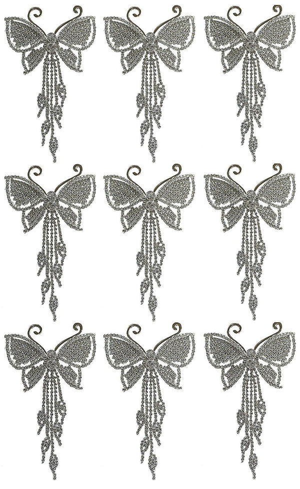 Bella Set of 9 Crystal White Butterfly Barrettes Bridal Hair Clip with Streamers AD86014-9050-9 - Bella Fashion Wholesale