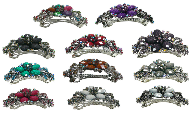 Bella Dozen-Pack Large Gorgeous Crystal Barrettes Colorful Beads U86012-0052-D