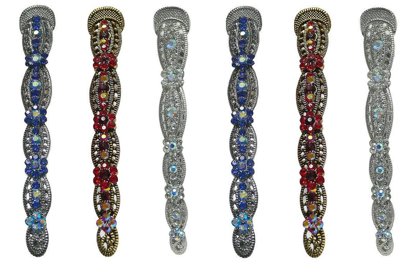 Set of 6 Crystal Alligator Clips Duckbill Beakclips Sparkly Stones Bridal Clip NM86110-3-6 - Bella Fashion Wholesale