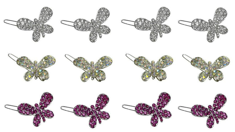 Set of 6 Pairs, 12 Units, 6 Pairs, 2 Pairs each of 3 Colors, Small Butterfly Barrettes U1747-D-6prs - Bella Fashion Wholesale