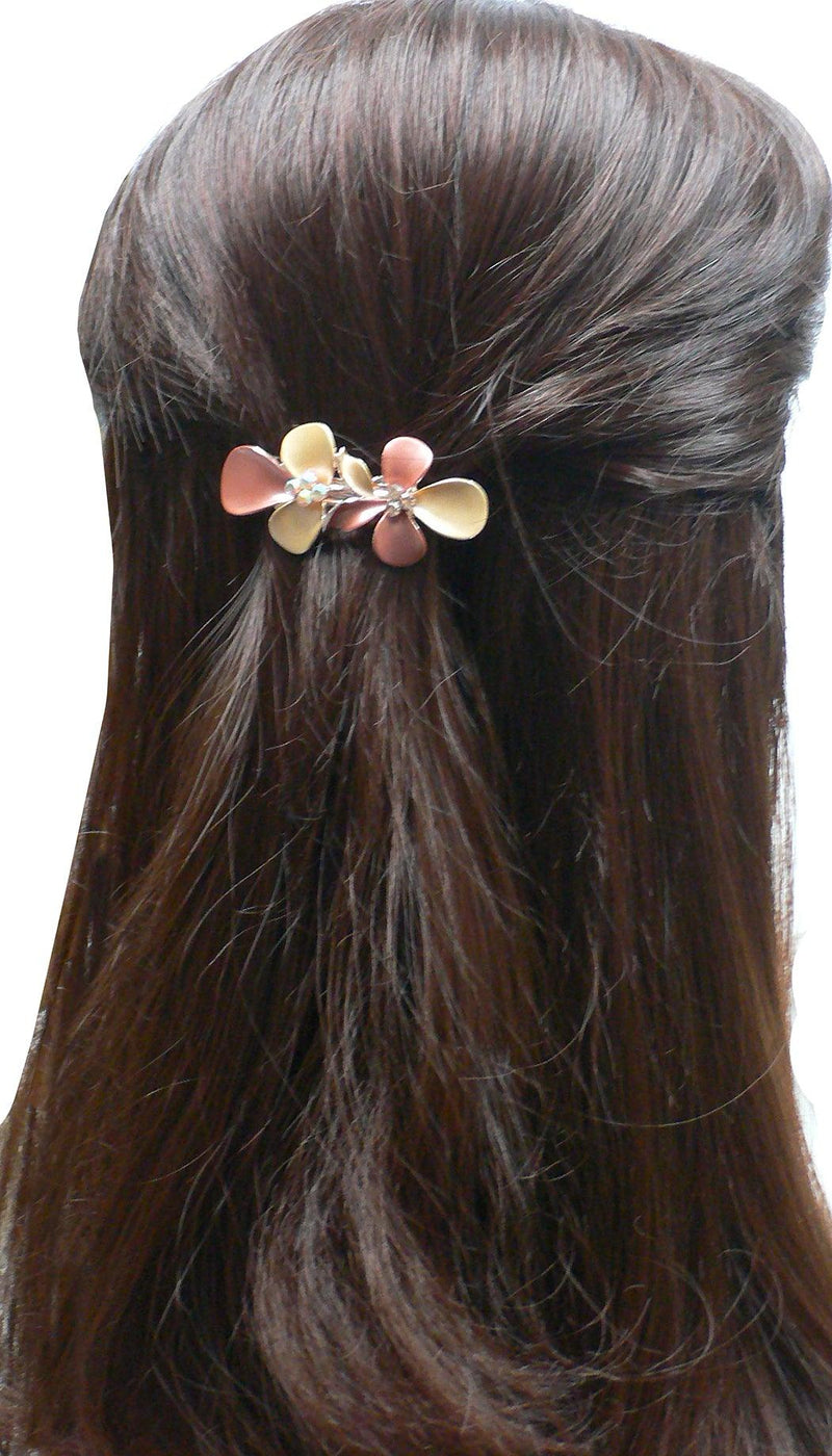 Set of 8, 8 Flower Barrettes, 2 each of 4 Colors, Making 4 Pairs, Sparkly Crystals NF86300-GL8-8 - Bella Fashion Wholesale