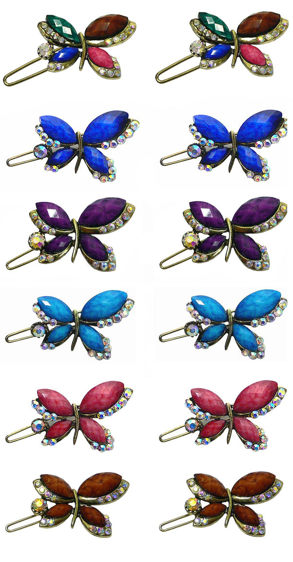 product image Bella Dz Pk, 2 Ea of 6 Colors, 6 Pairs Small Butterfly Barrettes Snap Clips for Thin Hair LPW86250-2-D - Bella Fashion Wholesale