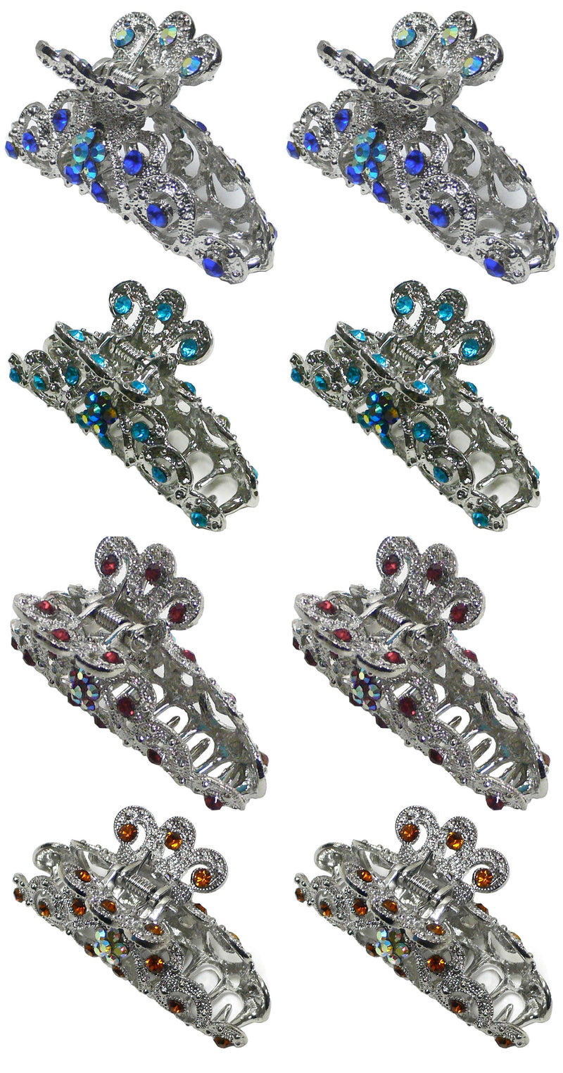 Set of 8 Crystal Metal Jaw Clips Antique Silver Tone Hair Claws GL86480-HB1-8 - Bella Fashion Wholesale