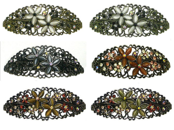 removeBella  6-Pack Crystal Oval Barrettes with Catseyes and Sparkly Crystals #NM86010-1-6 - Bella Fashion Wholesale