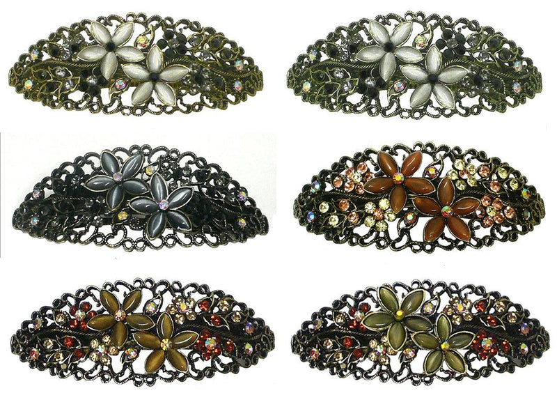 removeBella  6-Pack Crystal Oval Barrettes with Catseyes and Sparkly Crystals