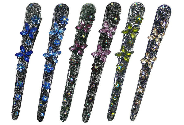 Set of 6 Crystal Alligator Clips Duckbill Beakclips Sparkly Stones NM86110-1-6 - Bella Fashion Wholesale