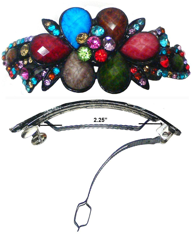 Set of 8 Large Barrettes Hair Clips Beads & Crystals Stunning Colors U86012-0052/17-8 - Bella Fashion Wholesale