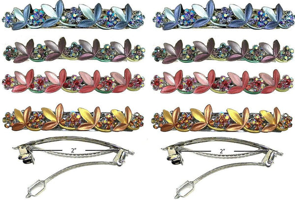 Set of 8 Crystal Flower Barrettes, 8 Count, Vibrant Colors French Clasp Hairclips YY86750-3-8 - Bella Fashion Wholesale