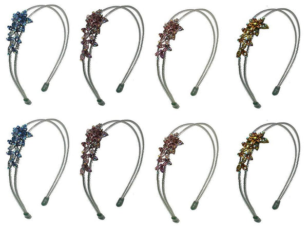 Crystal Flower Headband Metal Wire Double Band Hairband #YY86801-3-8 - Bella Fashion Wholesale